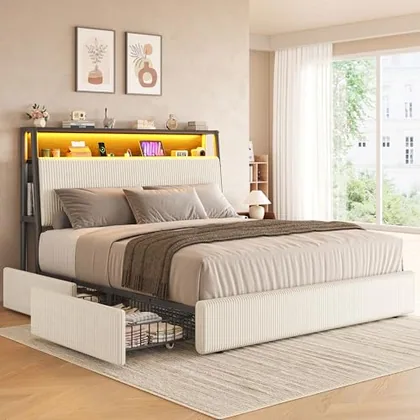 JOCOEVOL Upholstered Queen LED Bed Frame
