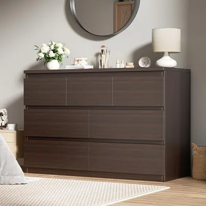 JOCOEVOL Modern Brown 7 Drawer Dresser for Bedroom