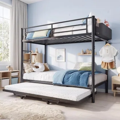 JOCOEVOL Bunk Bed Twin Over Twin with Trundle