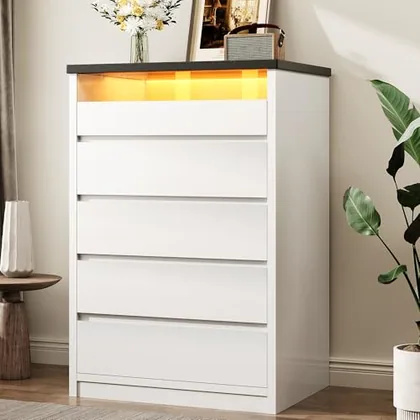 JOCOEVOL White 5 Drawer Dresser for Bedroom