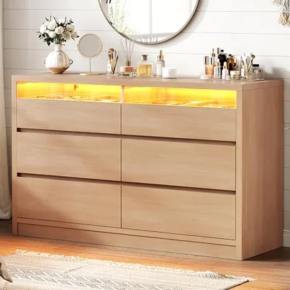 JOCOEVOL Oak 6 Drawer Dresser for Bedroom