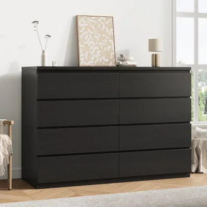 JOCOEVOL Black 8 Drawer Dresser for Bedroom (15.3 in D x 55.2 in W x 32.3 in H)