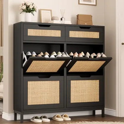 JOCOEVOL Rattan Shoe Cabinet for Entryway