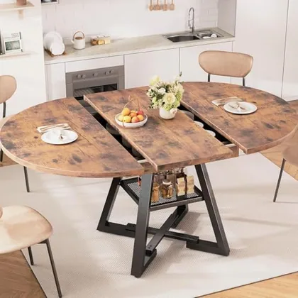 JOCOEVOL 47''-61'' Extendable Round Dining Table for 6-8