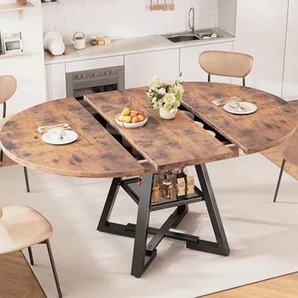 JOCOEVOL 43''-57'' Extendable Round Dining Table for 4-6