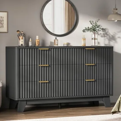 JOCOEVOL Fluted 6 Drawer Dresser for Bedroom
