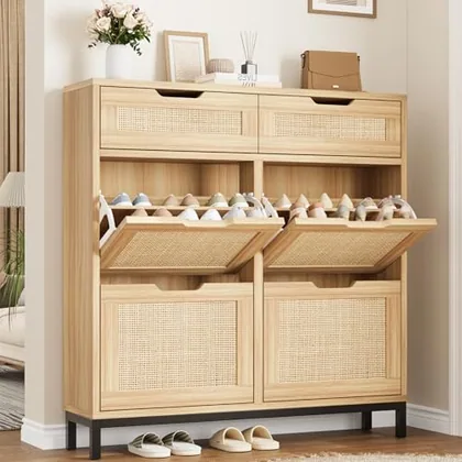 JOCOEVOL Rattan Shoe Cabinet for Entryway