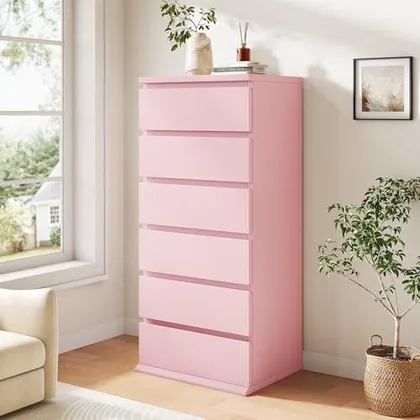 JOCOEVOL Pink Tall Narrow 6 Drawer Dresser for Bedroom