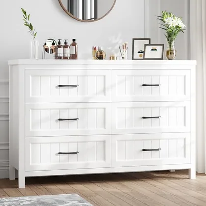 JOCOEVOL Farmhouse White 6 Drawer Dresser for Bedroom