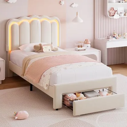 JOCOEVOL Twin Upholstered LED Bed Frame