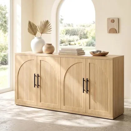 JOCOEVOL 63 in Fluted Oak Buffet Cabinet Sideboard with Storage