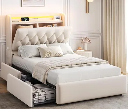 JOCOEVOL Twin LED Velvet Bed Frame