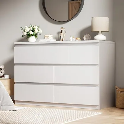 JOCOEVOL Modern White 7 Drawer Dresser for Bedroom