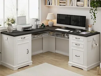 JOCOEVOL Farmhouse L Shaped Executive Desk