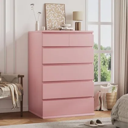 JOCOEVOL Pink Tall 6 Drawer Dresser for Bedroom